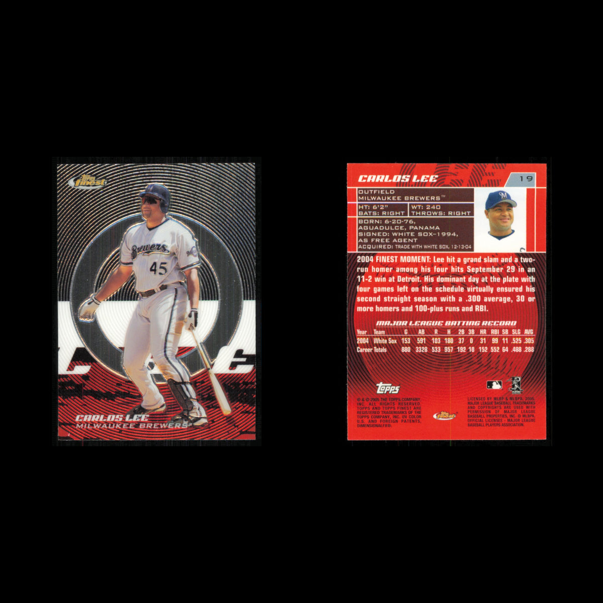 Carlos Lee #19 2005 Topps Finest Milwaukee Brewers Baseball Card MLB NM