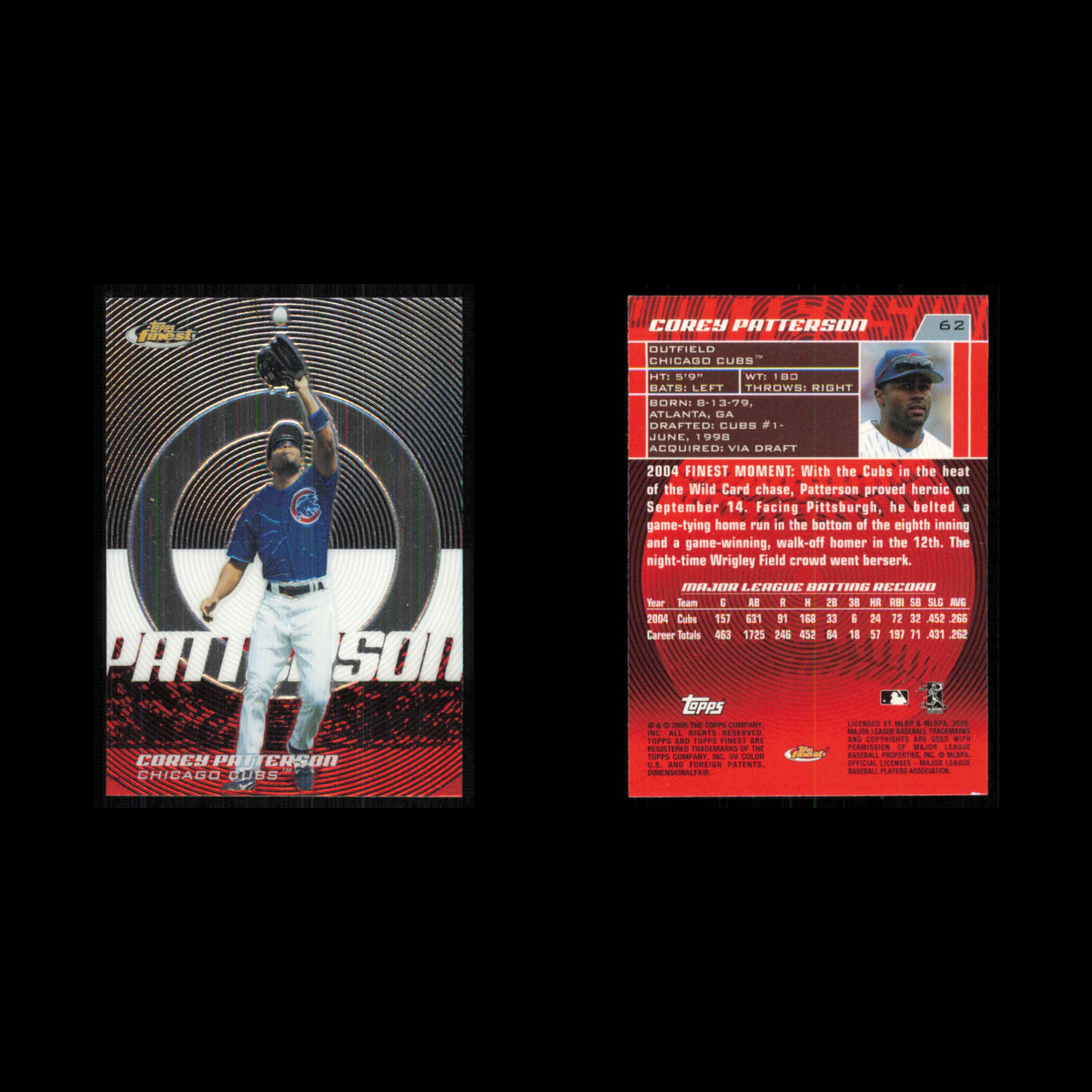 Corey Patterson #62 2005 Topps Finest Chicago Cubs Baseball Card MLB NM