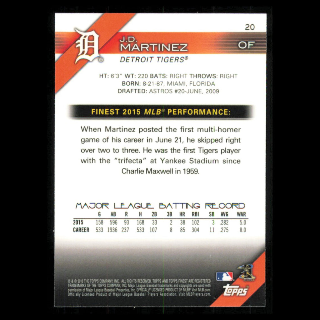 J.D. Martinez #20 2016 Topps Finest Detroit Tigers Baseball Card MLB NM