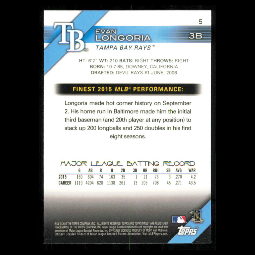 Evan Longoria #5 2016 Topps Finest Tampa Bay Rays Baseball Card MLB NM