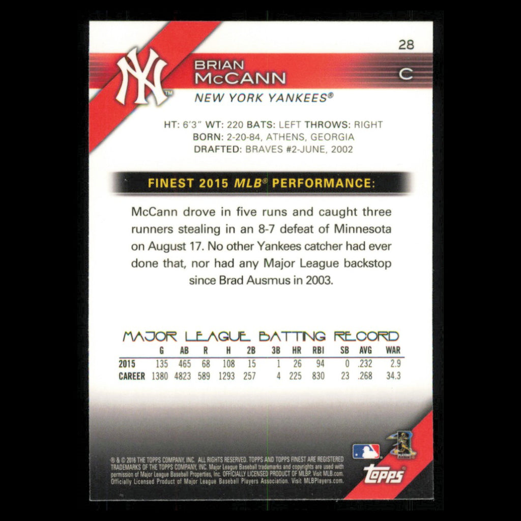 Brian McCann #28 2016 Topps Finest New York Yankees Baseball Card MLB NM