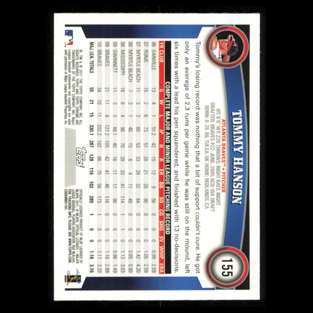 Tommy Hanson #155 2011 Topps Chrome Atlanta Braves Baseball Card MLB NM