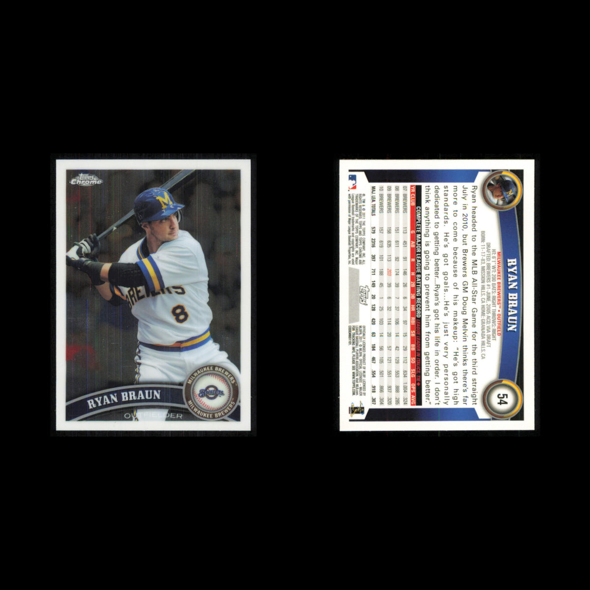 Ryan Braun #54 2011 Topps Chrome Milwaukee Brewers Baseball Card MLB NM