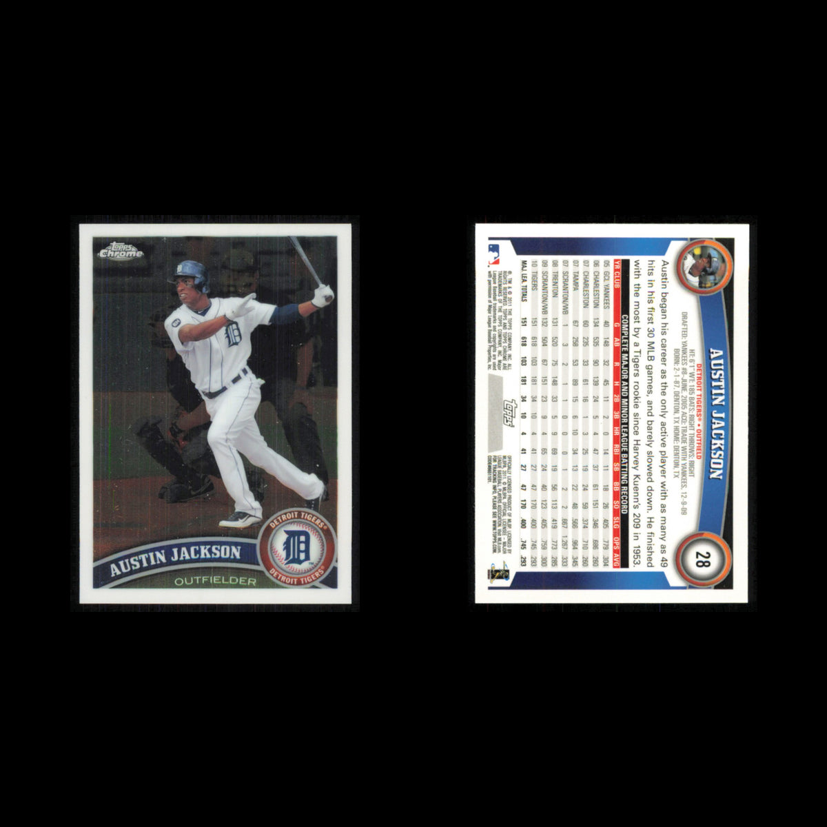 Austin Jackson #28 2011 Topps Chrome Detroit Tigers Baseball Card MLB NM