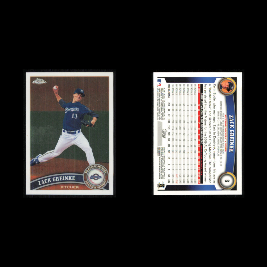 Zack Greinke #6 2011 Topps Chrome Milwaukee Brewers Baseball Card MLB NM
