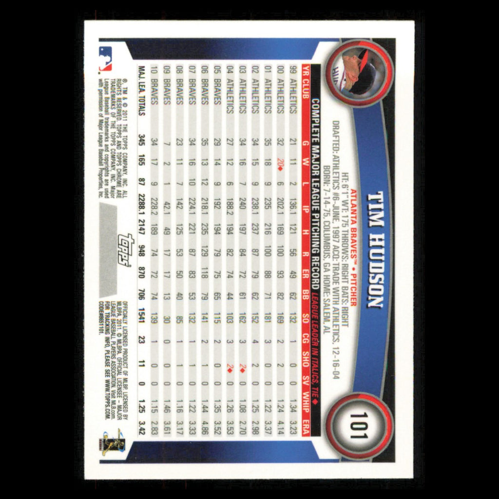 Tim Hudson #101 2011 Topps Chrome Atlanta Braves Baseball Card MLB NM