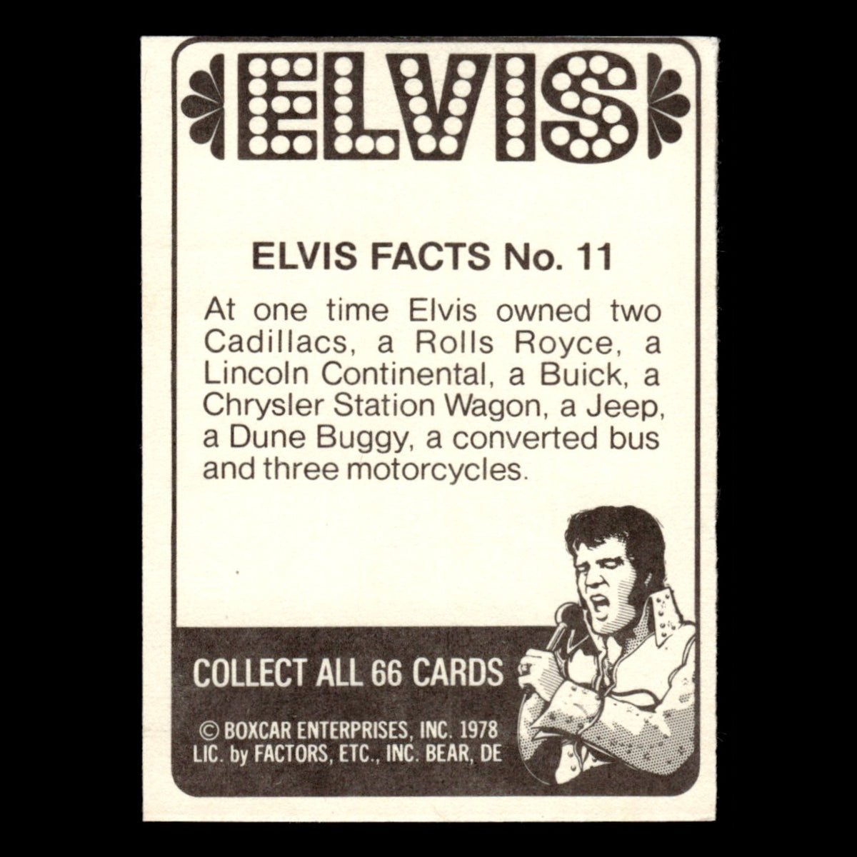 Elvis Presley #11 1978 Boxcar Elvis Facts Baseball Card MLB EX