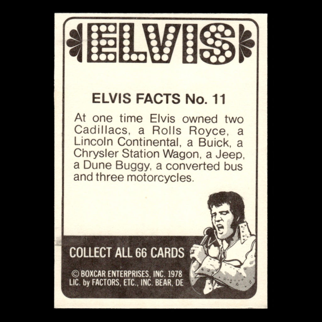 Elvis Presley #11 1978 Boxcar Elvis Facts Baseball Card MLB EX