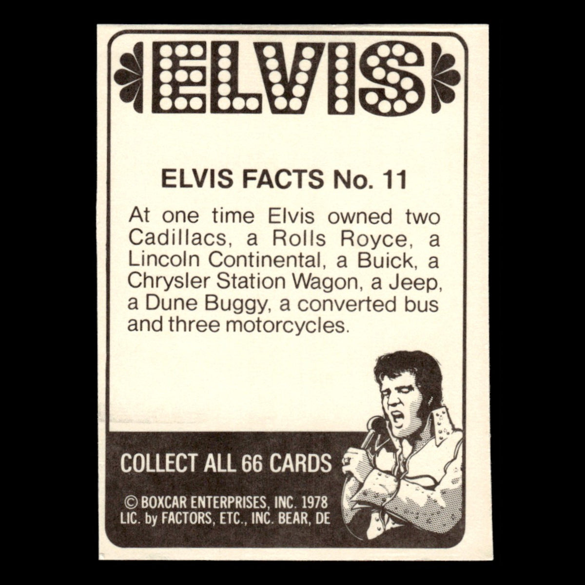 Elvis Presley #11 1978 Boxcar Elvis Facts Baseball Card MLB EX