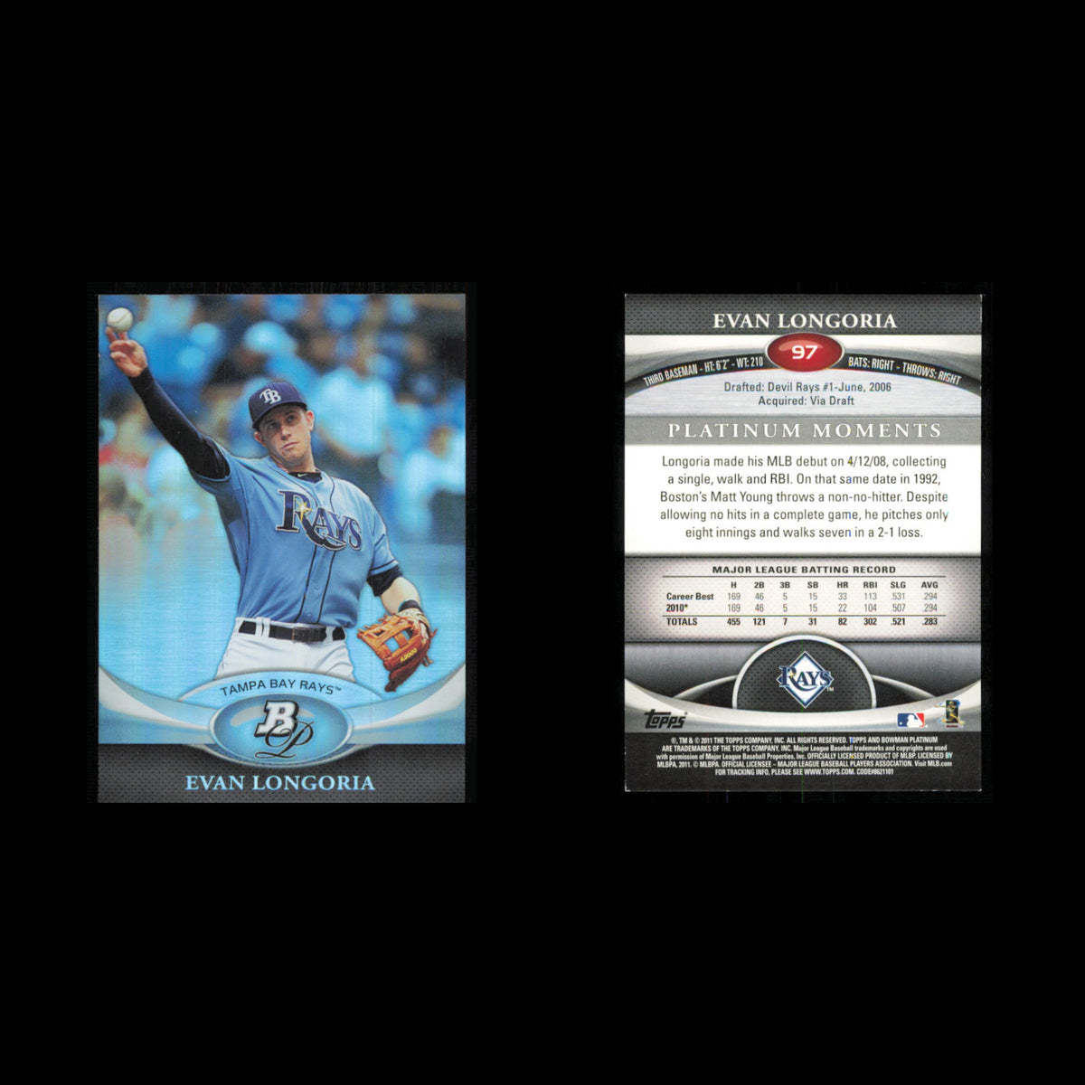 Evan Longoria #97 2011 Bowman Platinum Tampa Bay Rays Baseball Card MLB NM