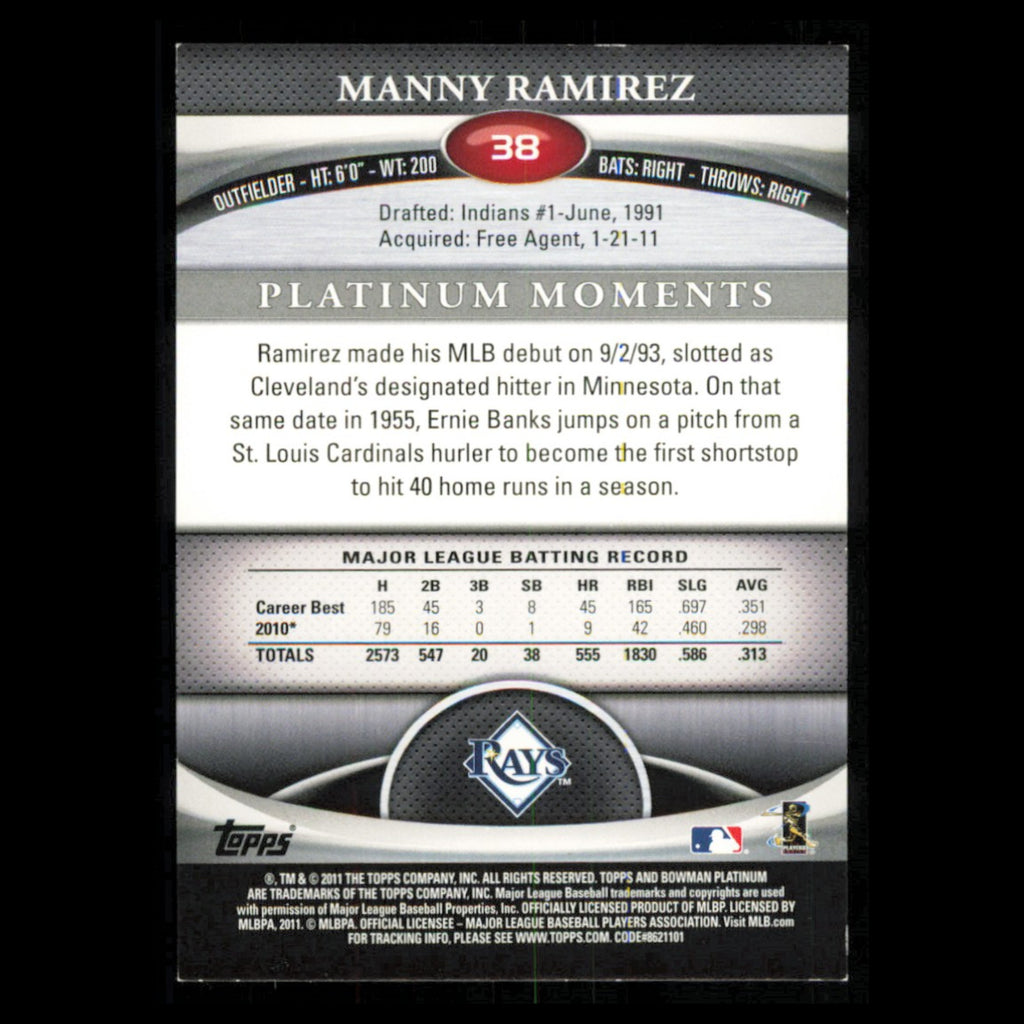 Manny Ramirez #38 2011 Bowman Platinum Tampa Bay Rays Baseball Card MLB NM