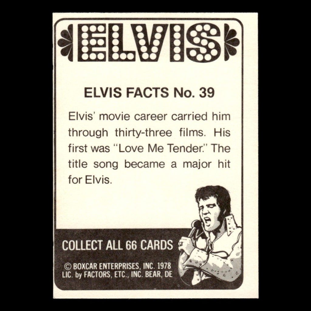Elvis Presley #39 1978 Boxcar Elvis Facts Baseball Card MLB EX