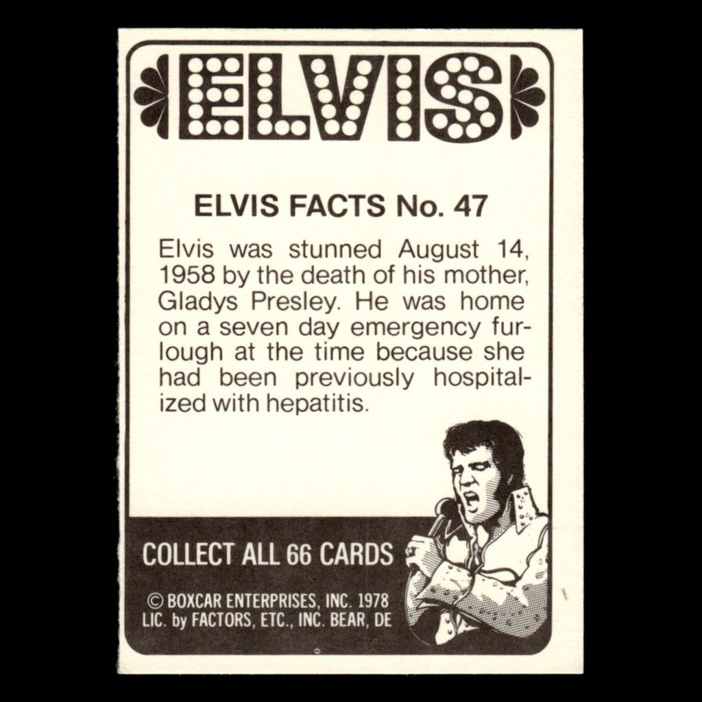 Elvis Presley #47 1978 Boxcar Elvis Facts Baseball Card MLB EX