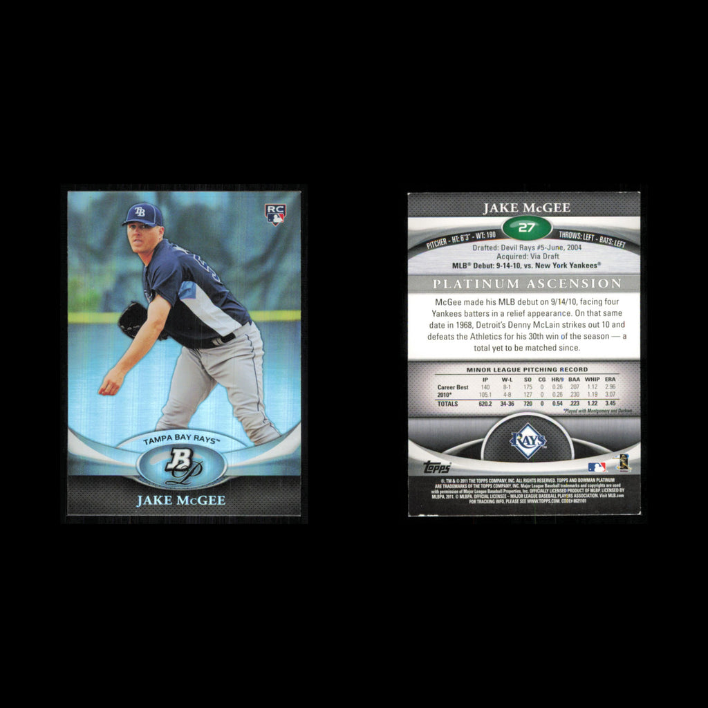 Jake McGee Rookie #27 2011 Bowman Platinum Tampa Bay Rays Baseball Card MLB NM