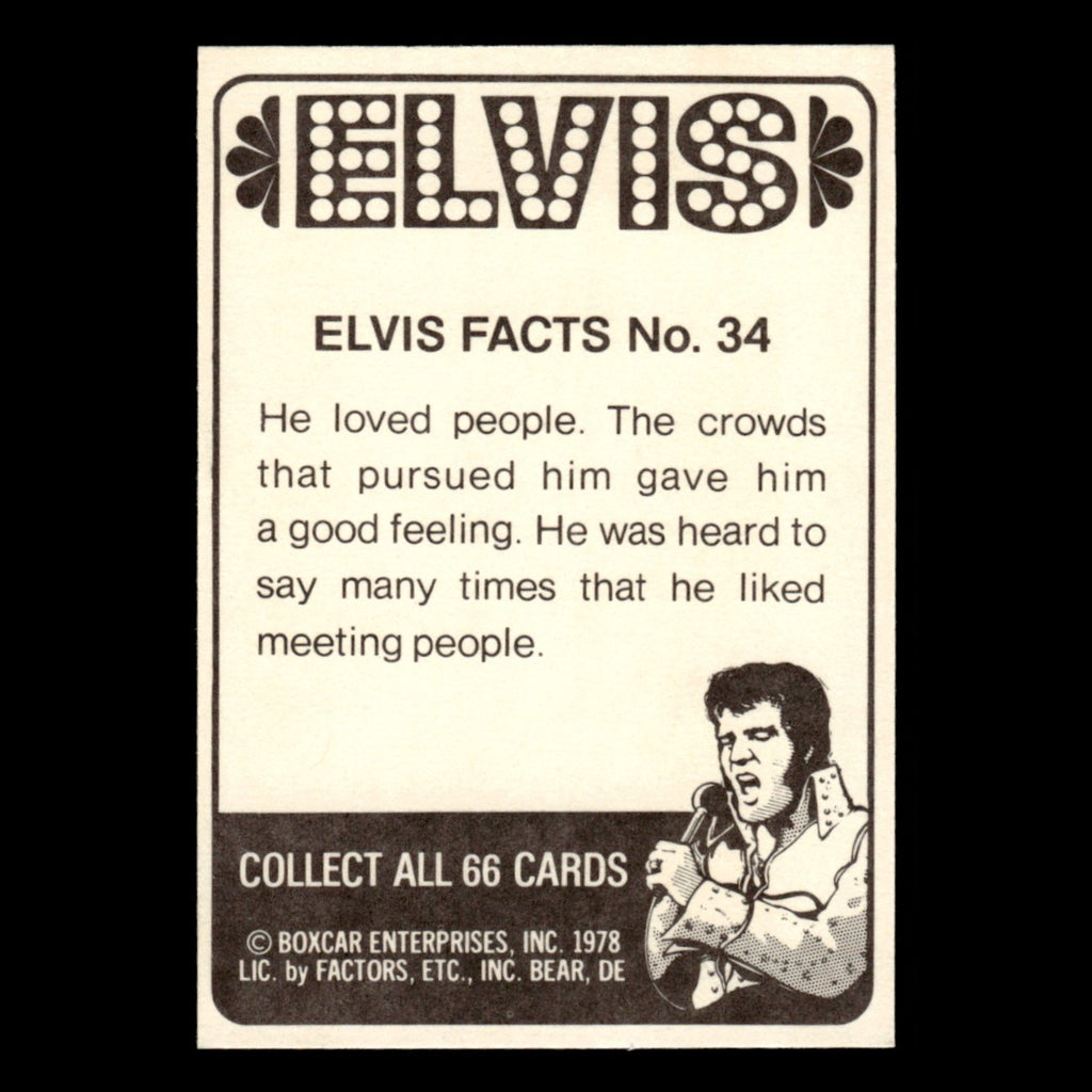 Elvis Presley #34 1978 Boxcar Elvis Facts Baseball Card MLB EX
