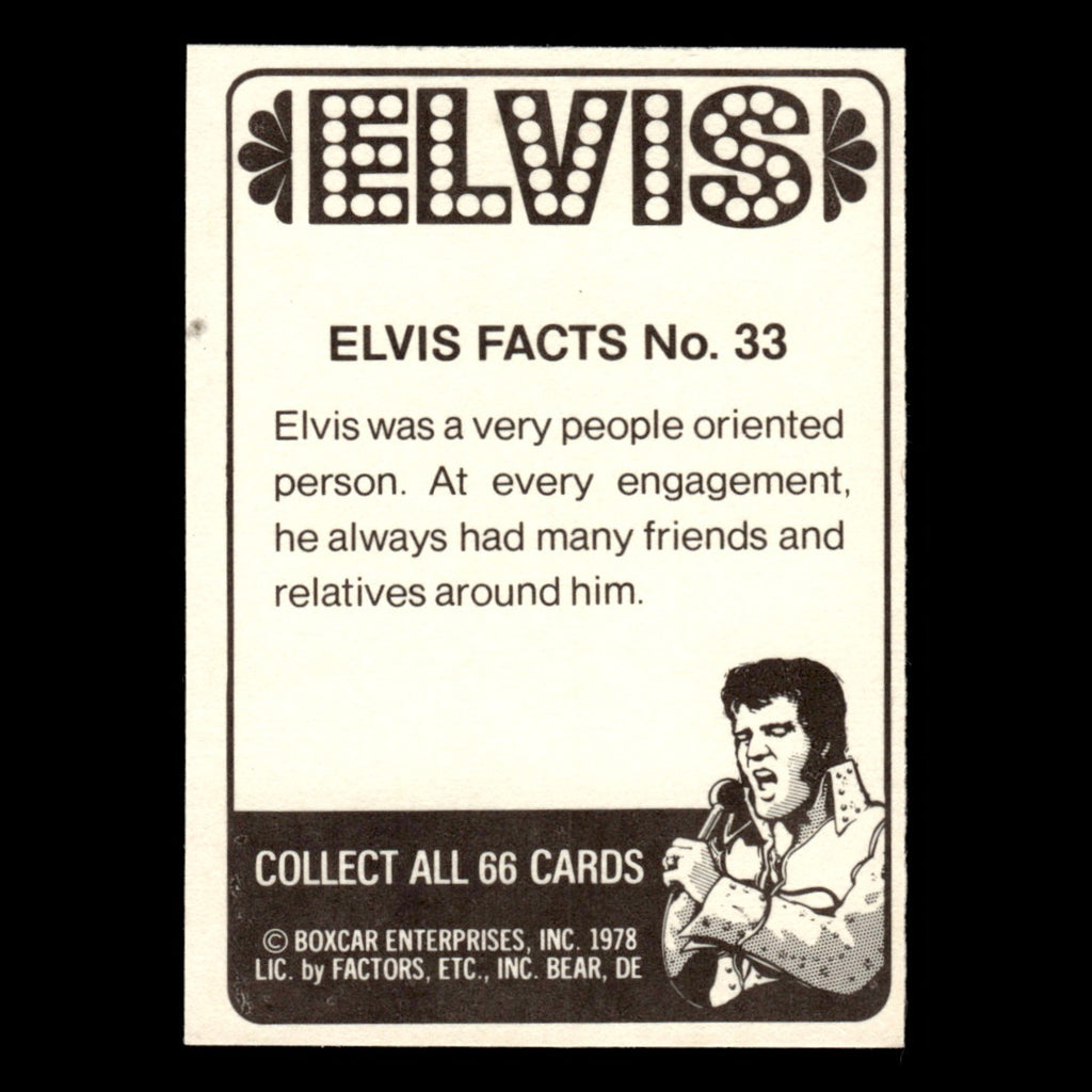 Elvis Presley #33 1978 Boxcar Elvis Facts Baseball Card MLB EX