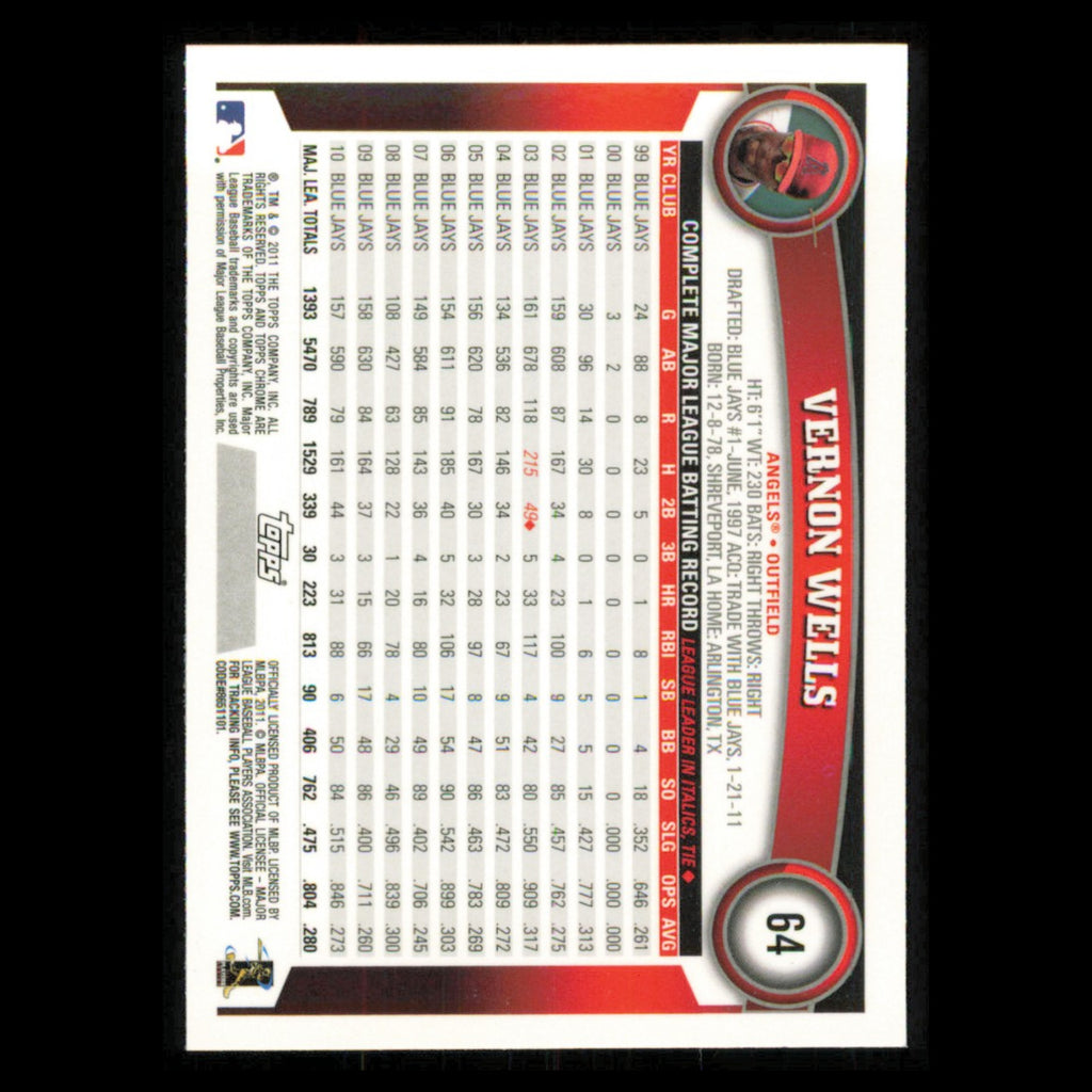 Vernon Wells #64 2011 Topps Chrome Los Angeles Angels Baseball Card MLB NM