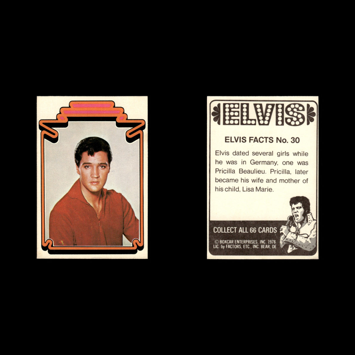 Elvis Presley #30 1978 Boxcar Elvis Facts Baseball Card MLB EX