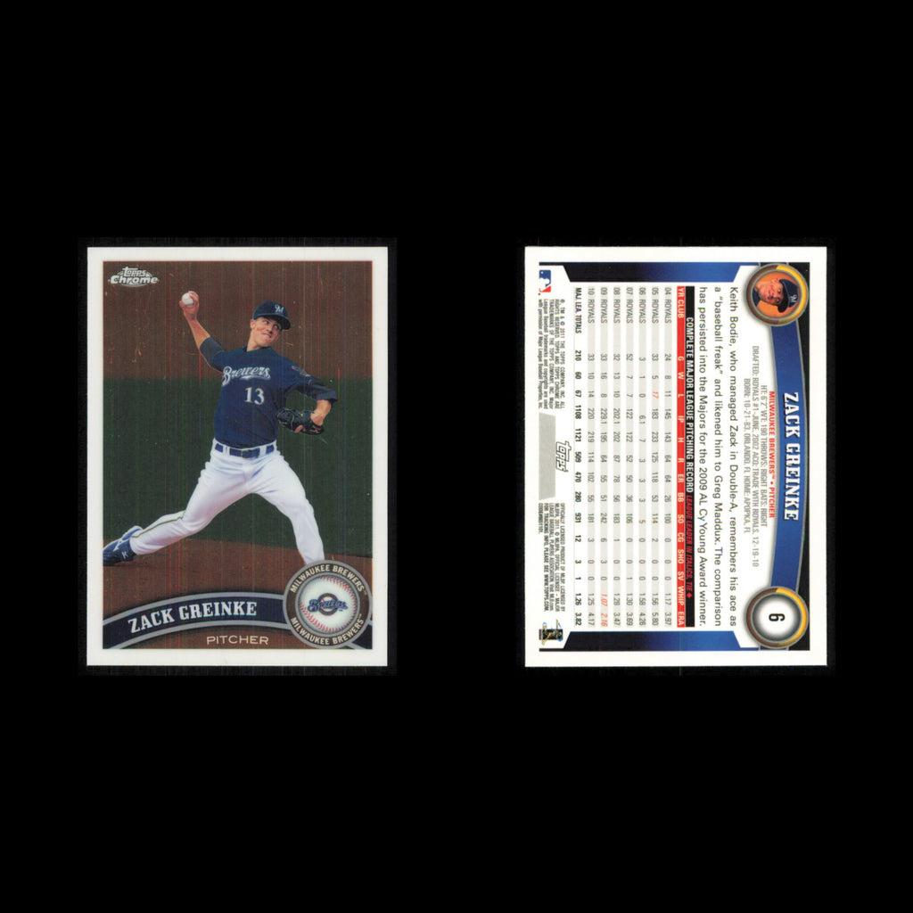 Zack Greinke #6 2011 Topps Chrome Milwaukee Brewers Baseball Card MLB NM