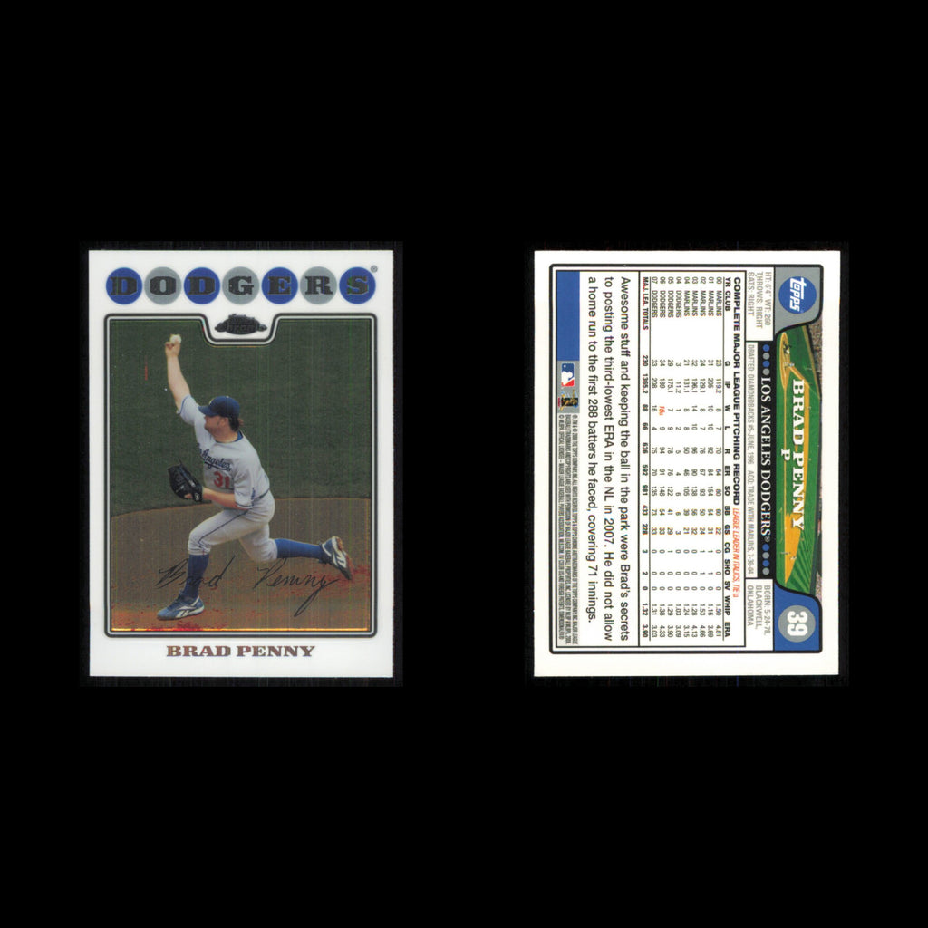Brad Penny #39 2008 Topps Chrome Los Angeles Dodgers Baseball Card MLB NM