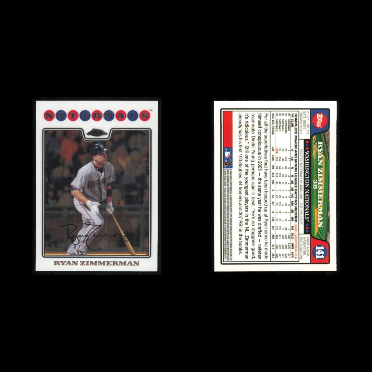 Ryan Zimmerman #141 2008 Topps Chrome Washington Nationals Baseball Card MLB NM