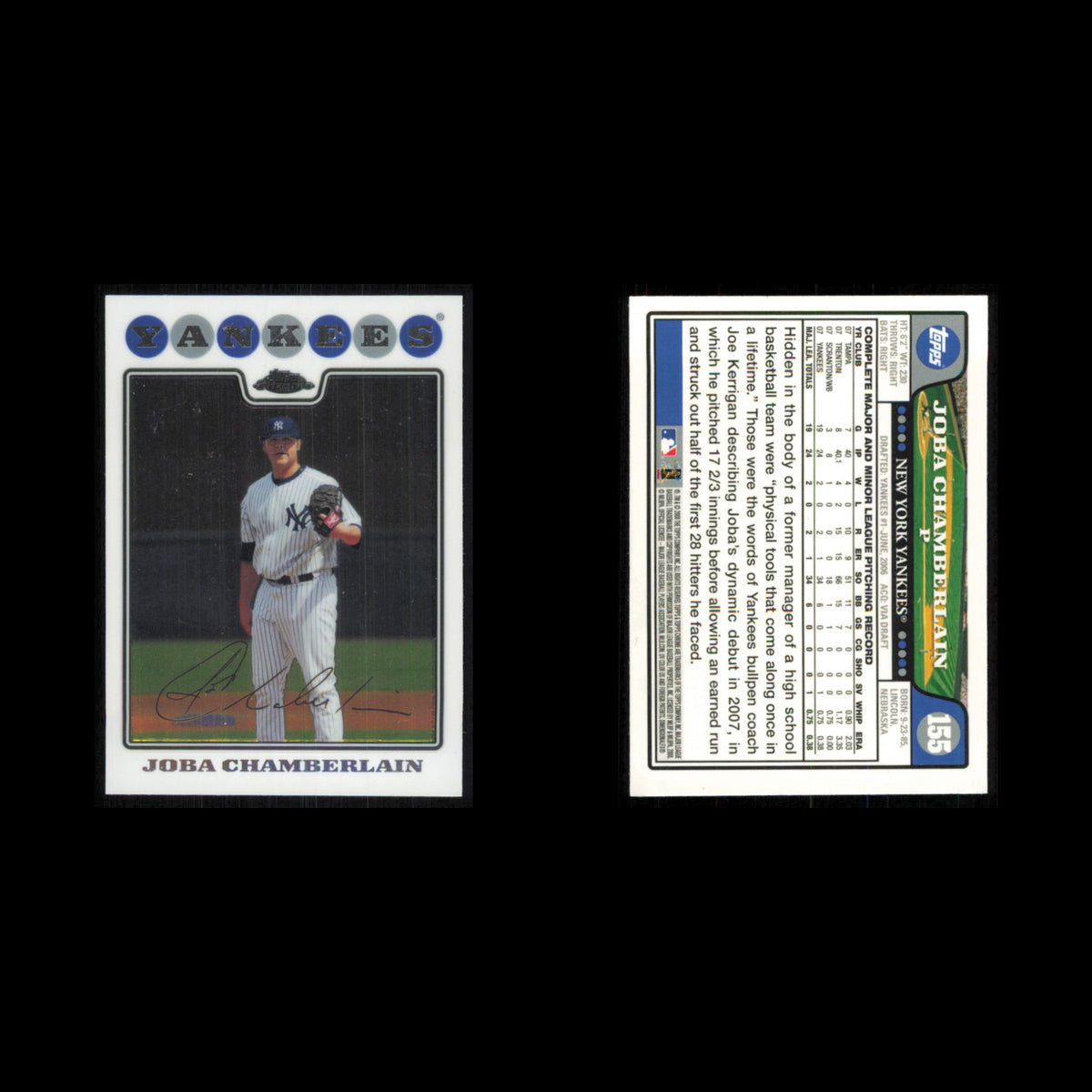 Joba Chamberlain #155 2008 Topps Chrome New York Yankees Baseball Card MLB NM