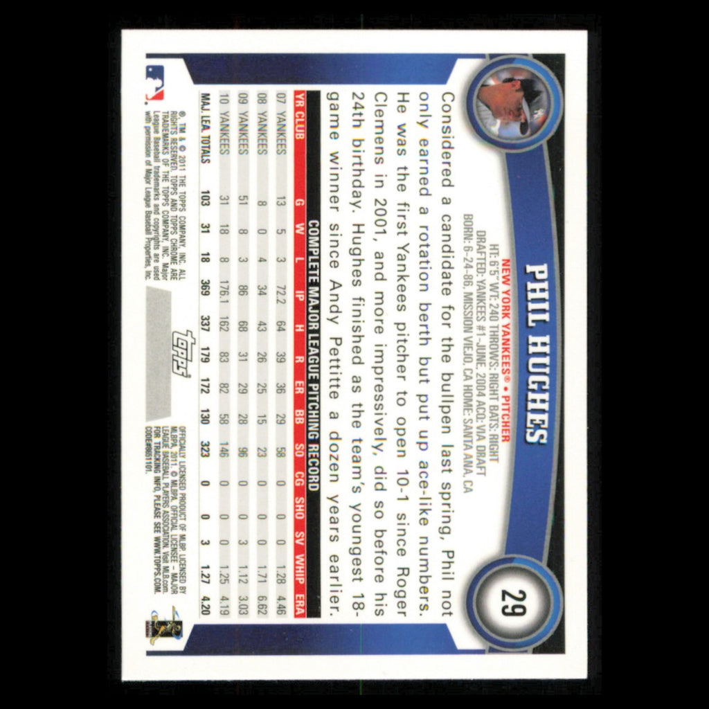 Phil Hughes #29 2011 Topps Chrome Refractors New York Yankees Baseball Card MLB