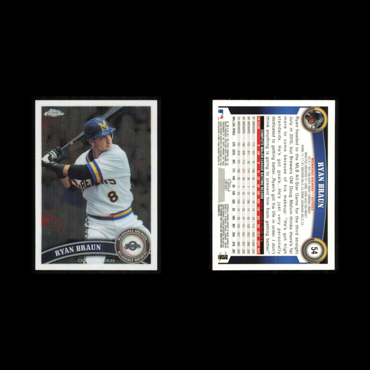 Ryan Braun #54 2011 Topps Chrome Milwaukee Brewers Baseball Card MLB NM