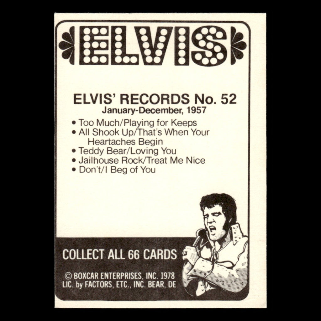 Elvis Presley #52 1978 Boxcar Elvis Facts Baseball Card MLB EX
