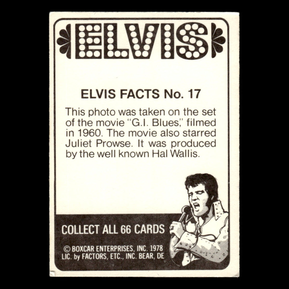 Elvis Presley #17 1978 Boxcar Elvis Facts Baseball Card MLB EX