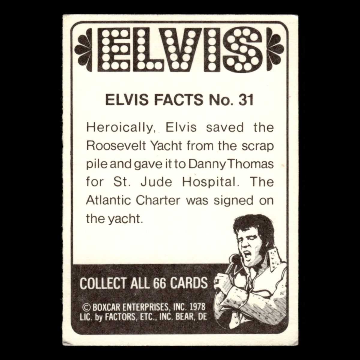Elvis Presley #31 1978 Boxcar Elvis Facts Baseball Card MLB EX