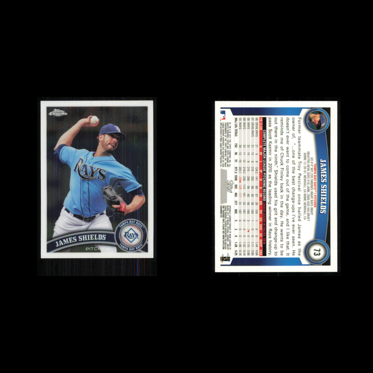 James Shields #73 2011 Topps Chrome Tampa Bay Rays Baseball Card MLB NM