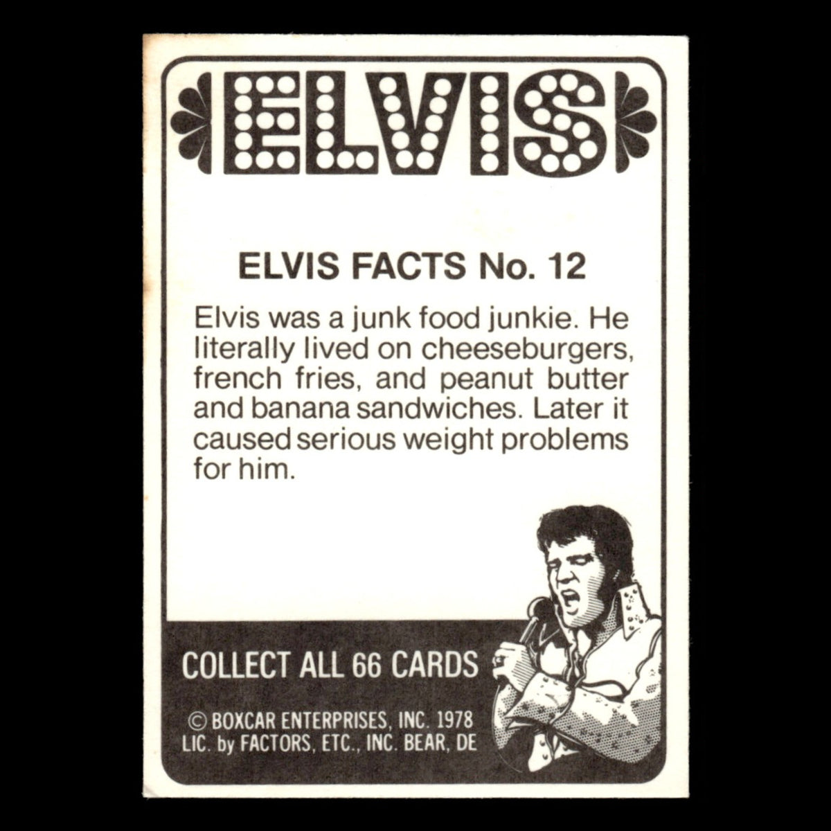 Elvis Presley #12 1978 Boxcar Elvis Facts Baseball Card MLB EX