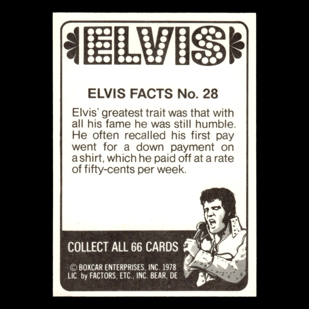 Elvis Presley #28 1978 Boxcar Elvis Facts Baseball Card MLB EX
