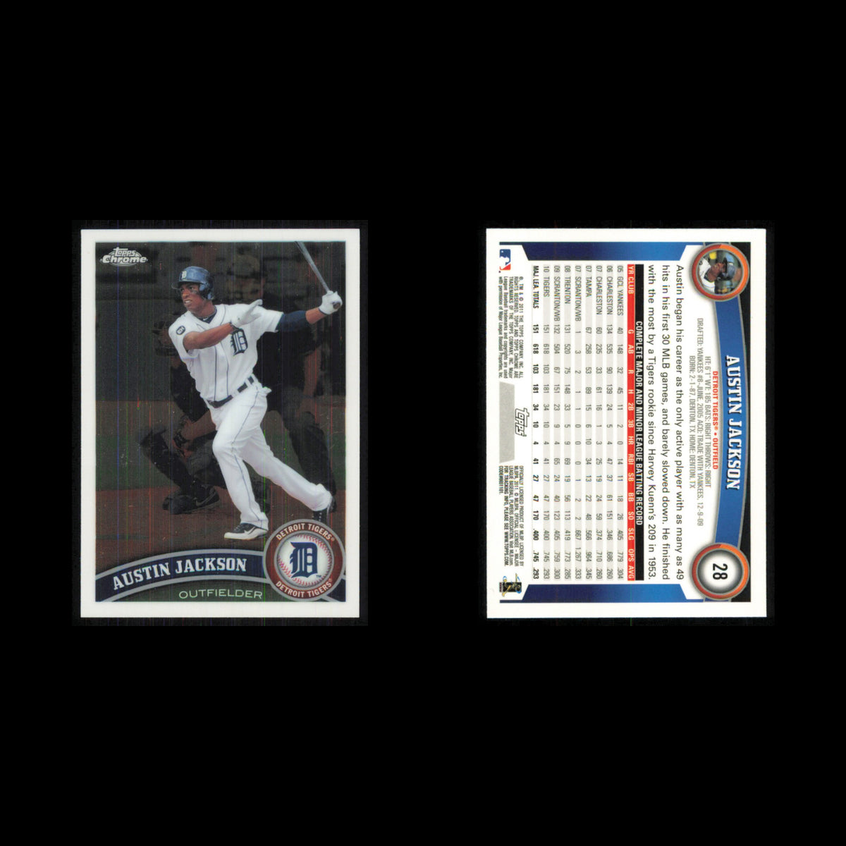 Austin Jackson #28 2011 Topps Chrome Detroit Tigers Baseball Card MLB NM