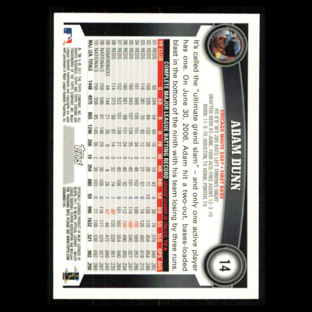 Adam Dunn #14 2011 Topps Chrome Chicago White Sox Baseball Card MLB NM