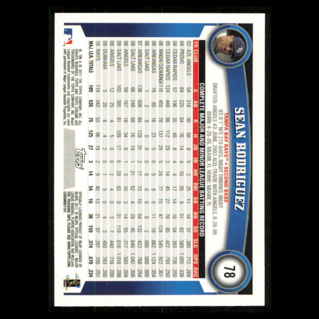 Sean Rodriguez #78 2011 Topps Chrome Tampa Bay Rays Baseball Card MLB NM