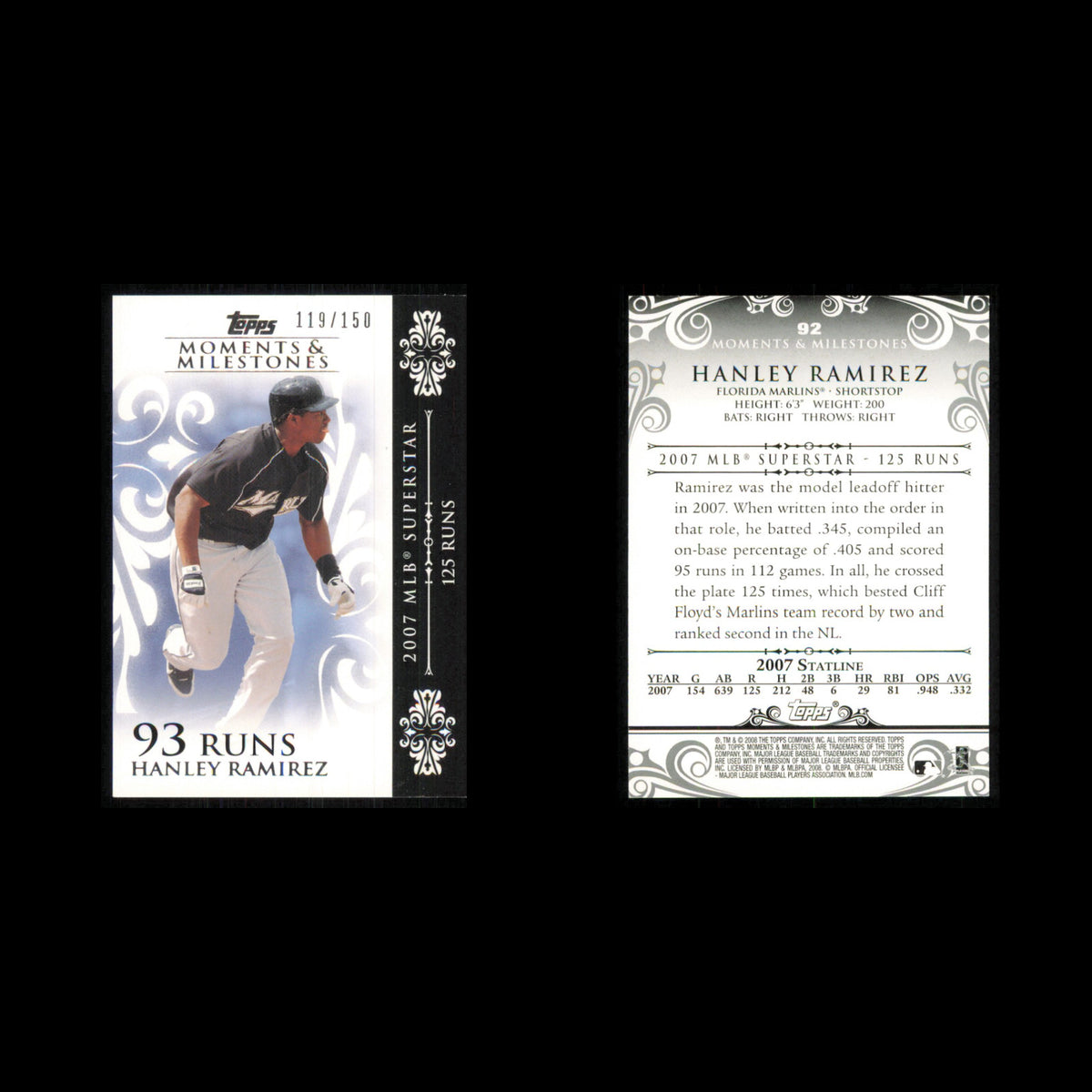 Hanley Ramirez /150 #92-93 2008 Topps Moments - Milestones Florida Marlins Card