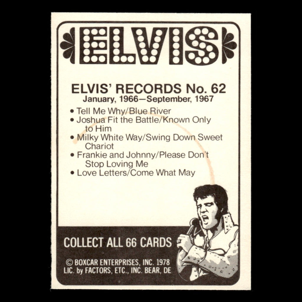 Elvis Presley #62 1978 Boxcar Elvis Facts Baseball Card MLB EX