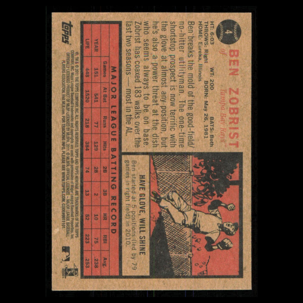 Ben Zobrist #4 2011 Topps Heritage Tampa Bay Devil Rays Baseball Card MLB NM