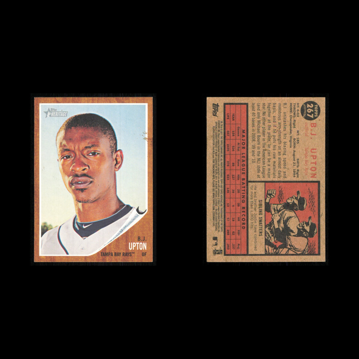 B.J. Upton #267 2011 Topps Heritage Tampa Bay Rays Baseball Card MLB NM