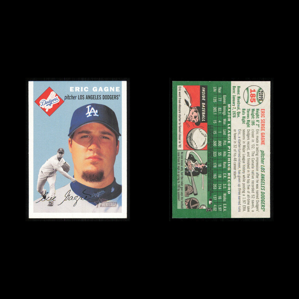 Eric Gagne #185 2003 Topps Heritage Los Angeles Dodgers Baseball Card MLB NM