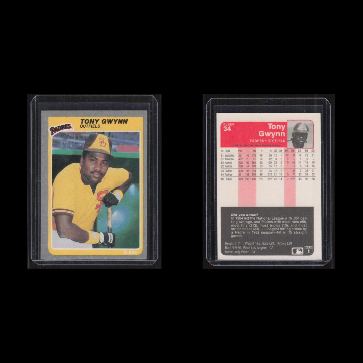 Tony Gwynn #34 1985 Fleer San Diego Padres Baseball Card MLB NM