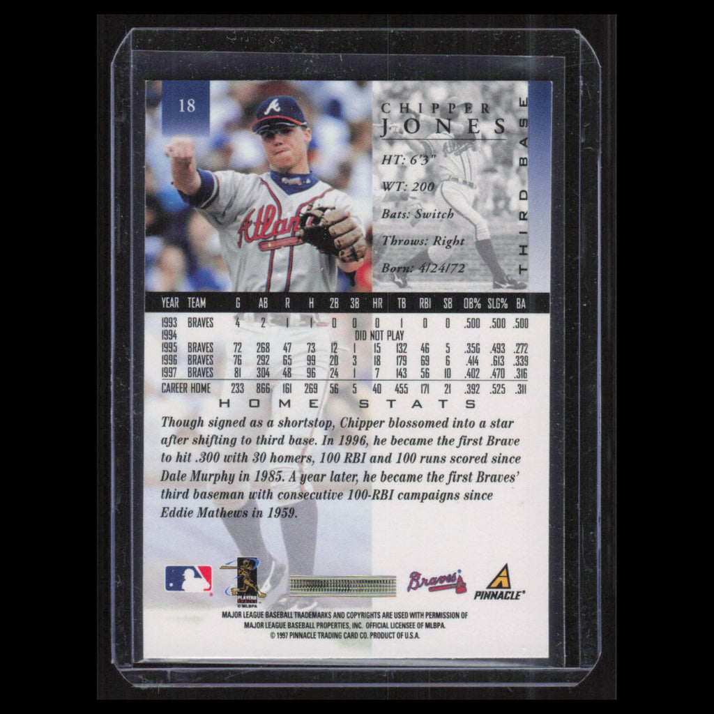 Chipper Jones #18 1998 Pinnacle Atlanta Braves Baseball Card MLB NM