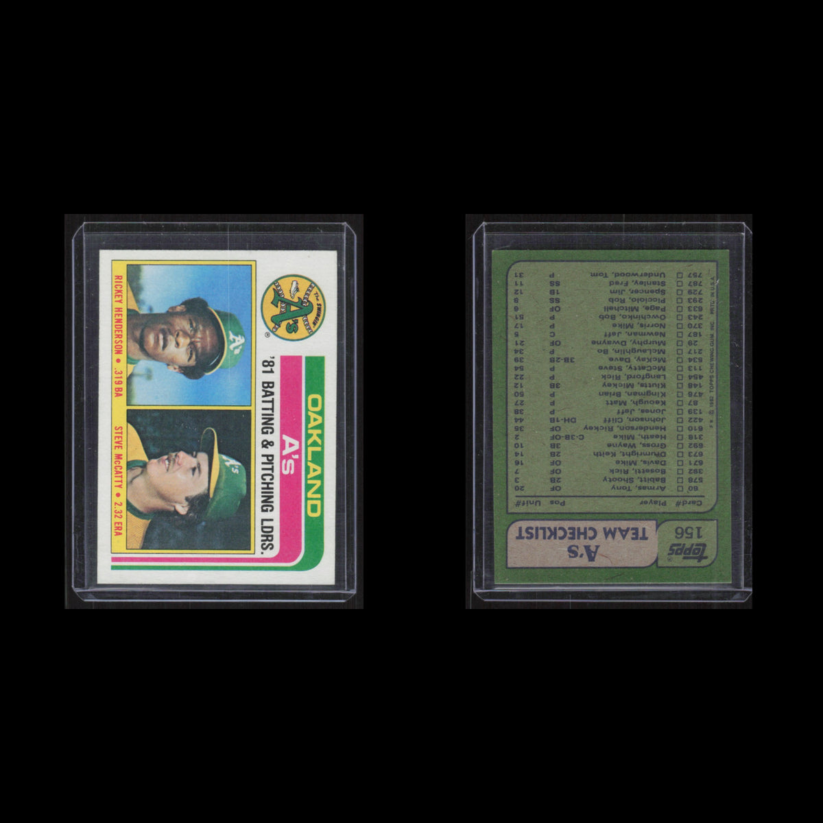 As Team Leaders - Rickey Henderson/Steve McCatty #156 1982 Topps Athletics Card