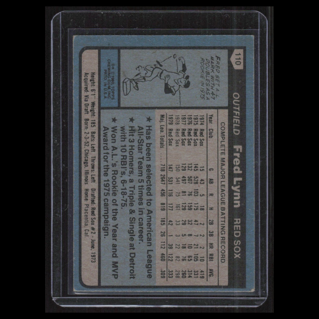 Fred Lynn #110 1980 Topps Boston Red Sox Baseball Card MLB NM