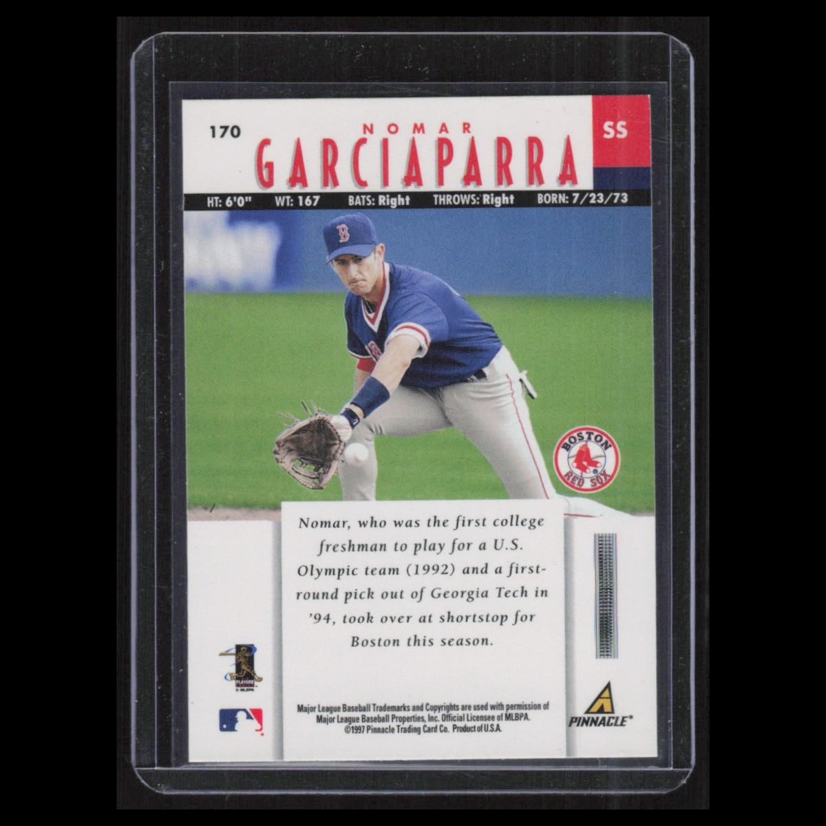 Nomar Garciaparra Rookie #170 1997 New Pinnacle Boston Red Sox Baseball Card MLB
