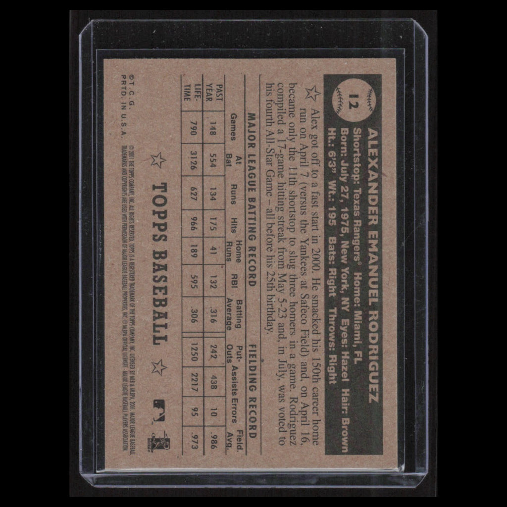 Alex Rodriguez #12 2001 Topps Heritage Texas Rangers Baseball Card MLB NM