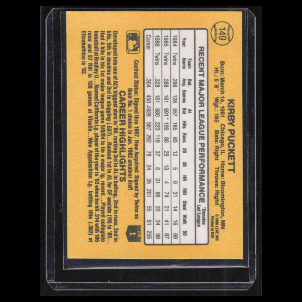 Kirby Puckett #149 1987 Donruss Minnesota Twins Baseball Card MLB NM