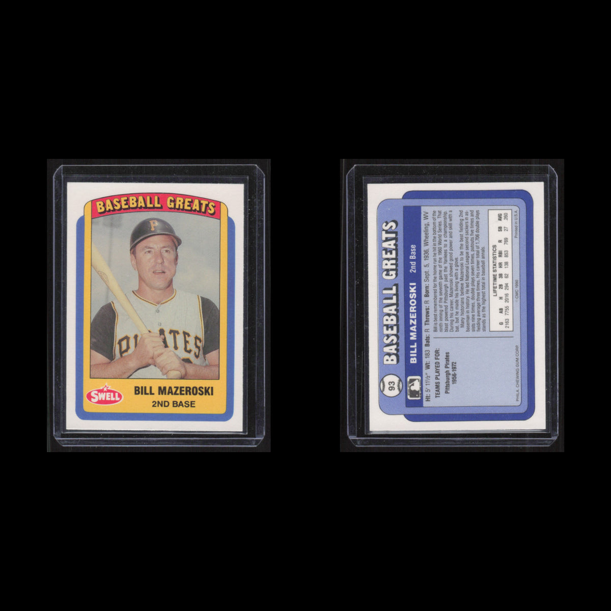 Bill Mazeroski #93 1990 Swell Baseball Pittsburgh Pirates Baseball Card MLB NM